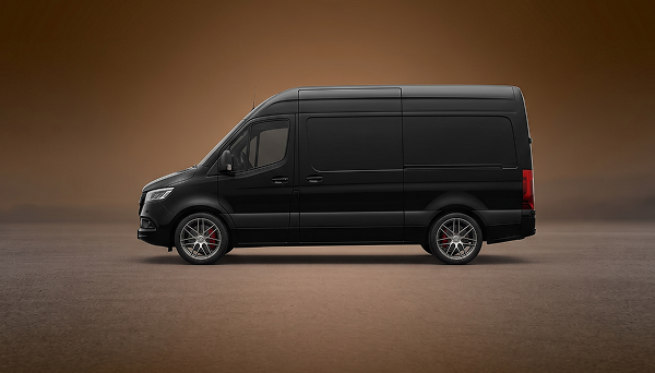 side photo of a Mercedes Sprinter van
